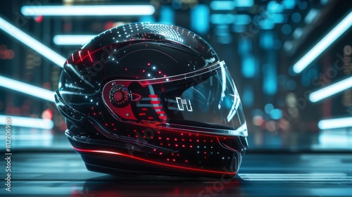 The advanced design of the modern motorcycle helmet provides enhanced safety and a sleek futuristic look for riders, Generated by AI photo