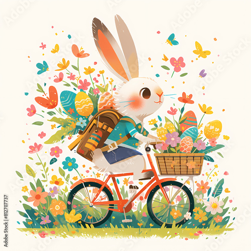 Adorable Hare Biking with Easter Treats - Joyful Spring Celebration