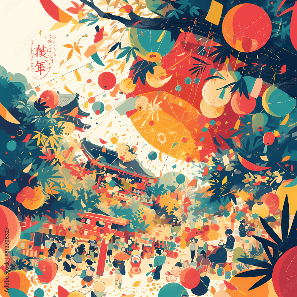 Euphoric Cultural Gathering: A Colorful Asian Village Fete Illustration