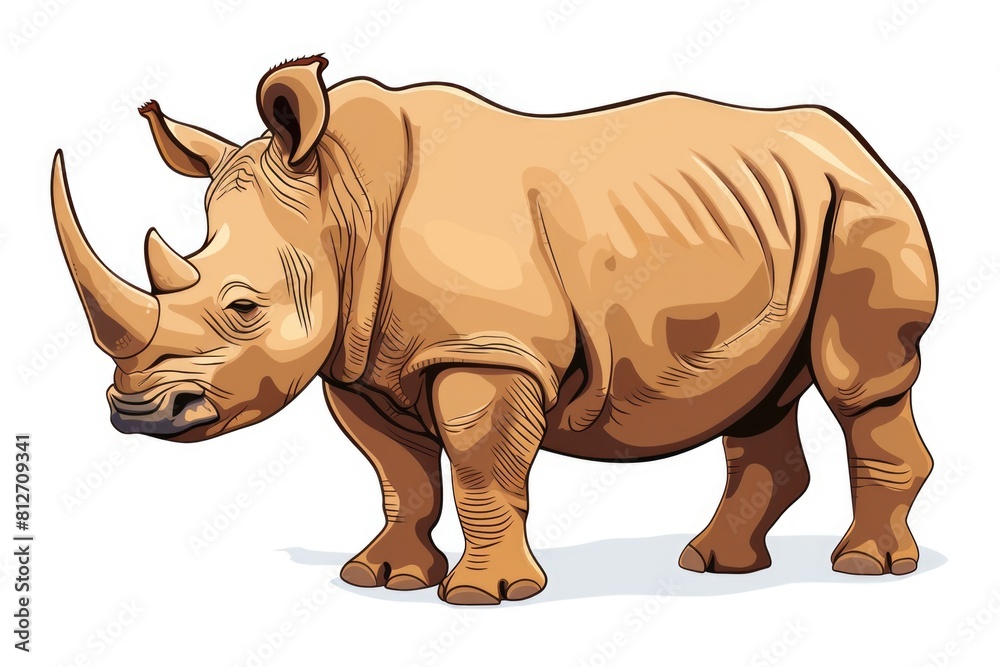 Fototapeta premium A powerful rhino standing against a plain white background. Perfect for various design projects
