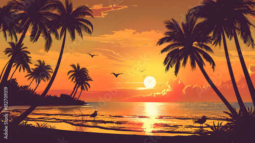Vector illustration of tropical palm trees. Summer vibes concept.