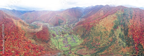 Obraz na płótnie 360 degree circular panorama of the autumn Carpathians from a drone photo, Ukraine w salonie