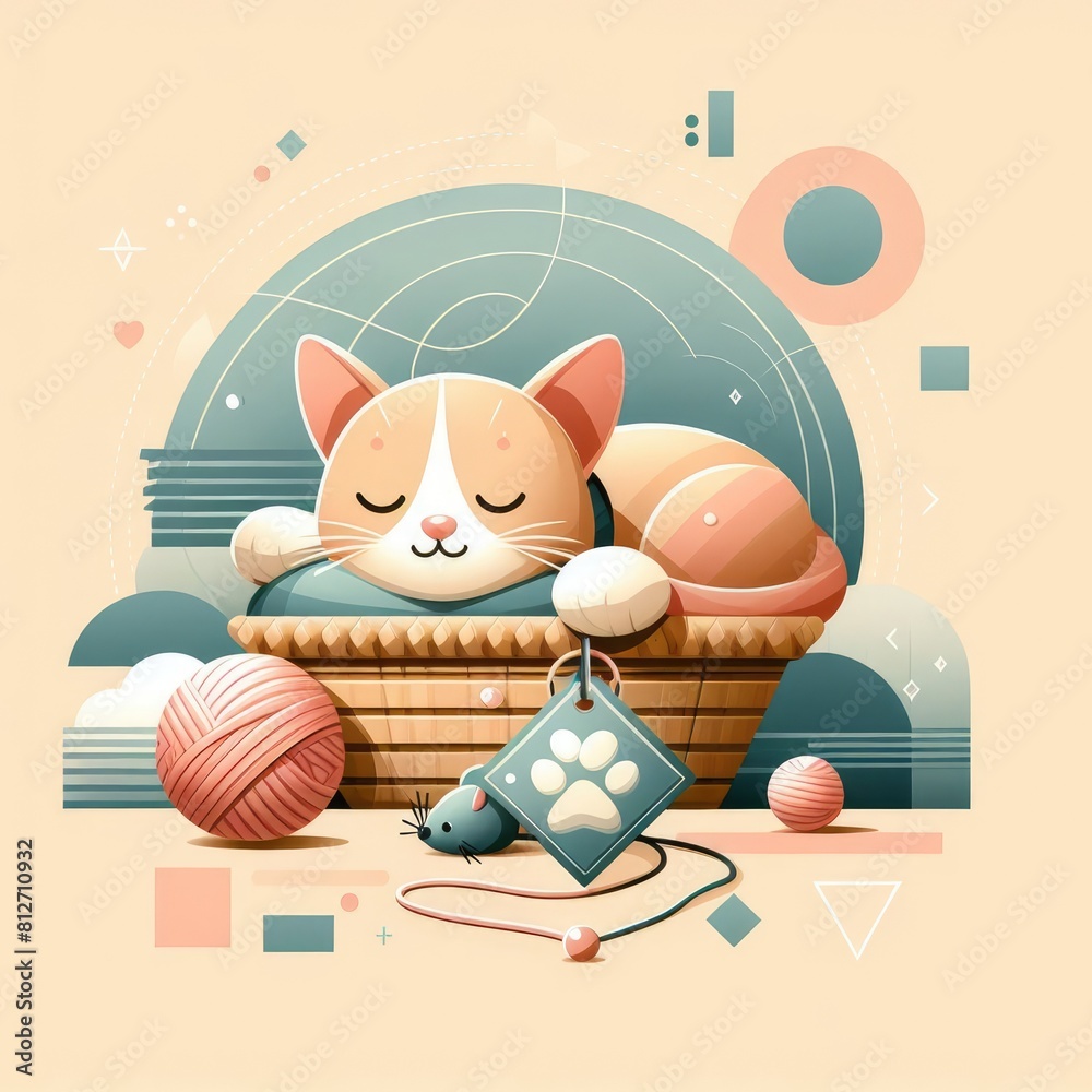 Fototapeta premium A cat sleeping in a basket attractive harmony has illustrative meaning used for printing illustrator.