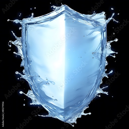 A shield made of water that stops splashes on a light blue background.   © Yi_Studio