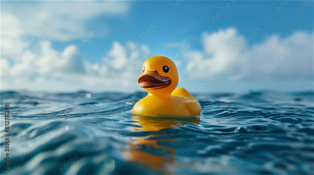 Yellow rubber duck in the blue sea Yellow rubber duck in the blue sea