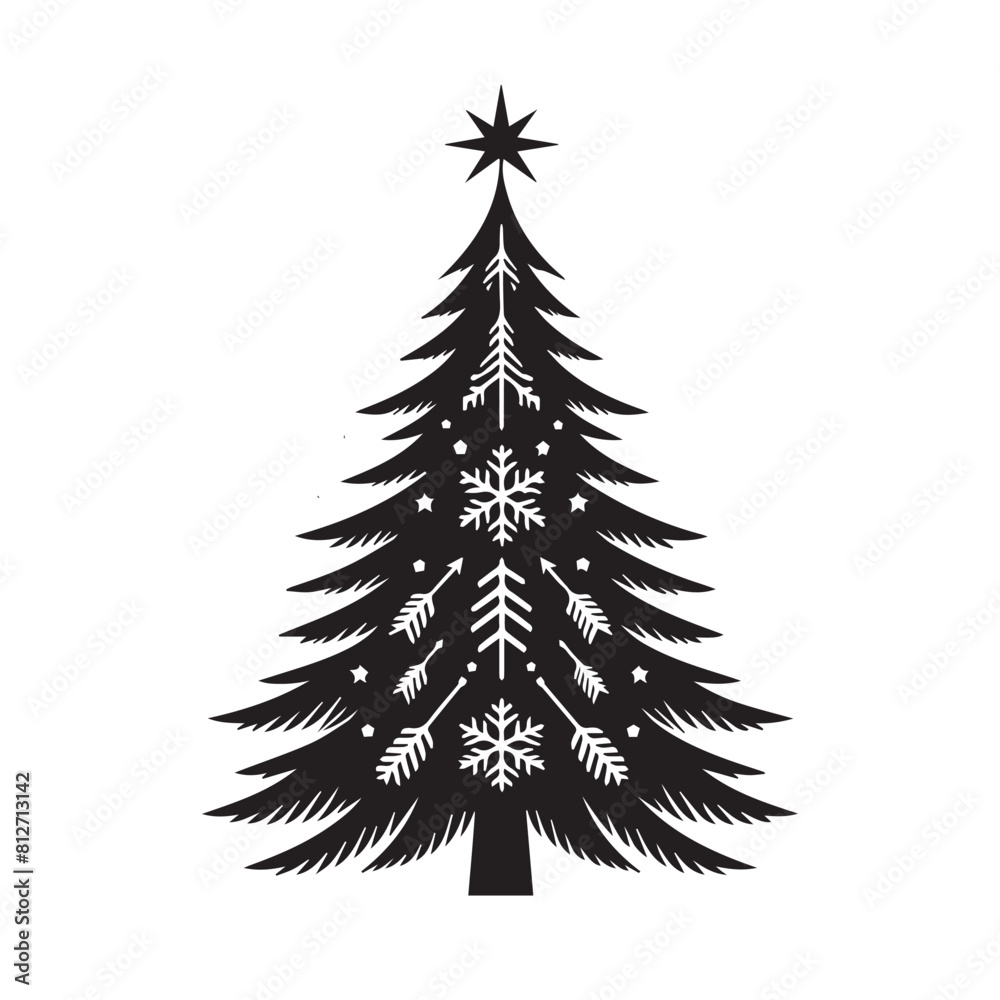 Obraz premium Christmas tree silhouette on white background