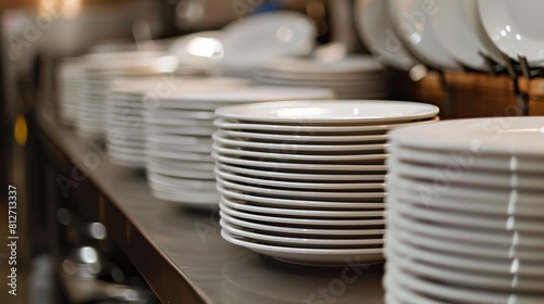 A tidy row of stacked plates, showcasing neat arrangement.