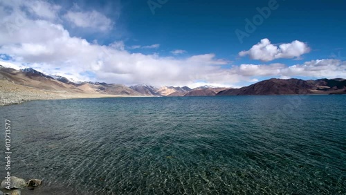 Pangong Lake, at an elevation of 13,862, the highest saline lake in the world located on the border between India and Tibet