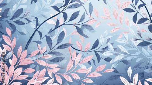 Elegant seamless botanical leaf pattern illustration in pastel colors.