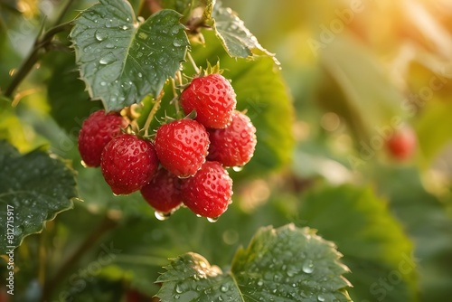 Close portrait of strawberries on the plant