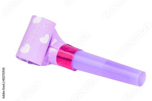 Rolled festive noisemaker or party whistle horn isolated on the white background