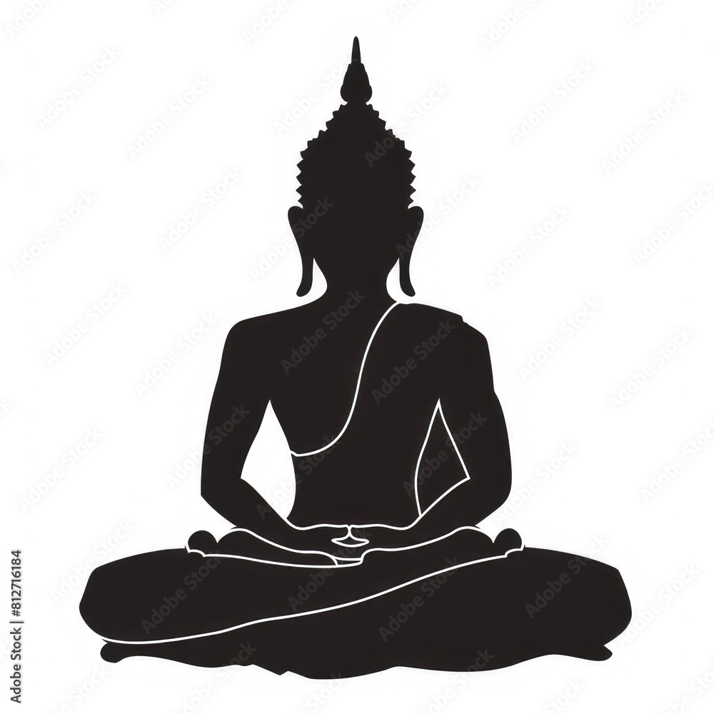 Black silhouette of Buddha in lotus position on white background Black silhouette of Buddha in lotus position on white background