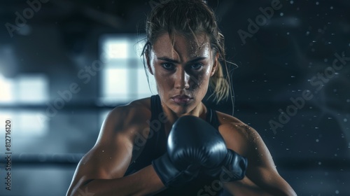 Determined Female Boxer Training photo