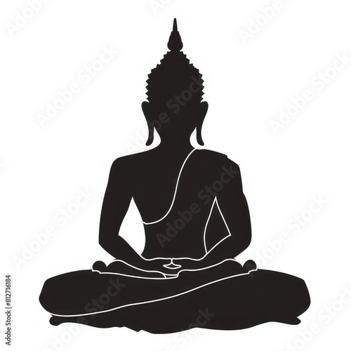 Black silhouette of Buddha in lotus position on white background