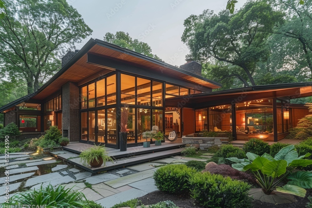 Architectural Details, Mid-century Modern Home with Butterfly Roof and Floor-to-ceiling Windows