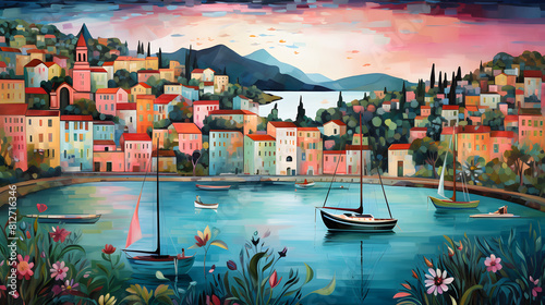 colorful captivating harbor views oil painting abstract decorative painting photo