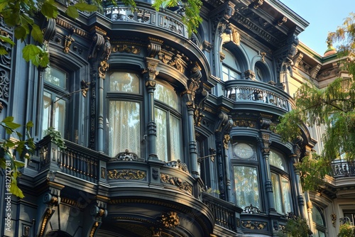 Architectural Details, Victorian-era Row Houses with Intricate Ironwork and Bay Windows