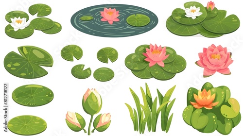 Beautiful Lush Aquatic Pond with Blooming Lotus Flowers and Lily Pads in Tranquil Natural Setting