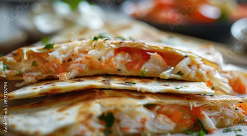 Seafood quesadilla with crab and cream cheese.