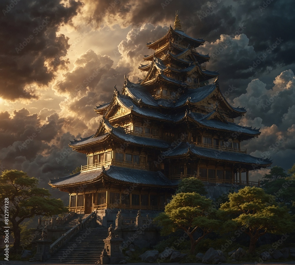 a japanese buddhist temple, a fantasy digital painting a japanese buddhist temple, a fantasy digital painting