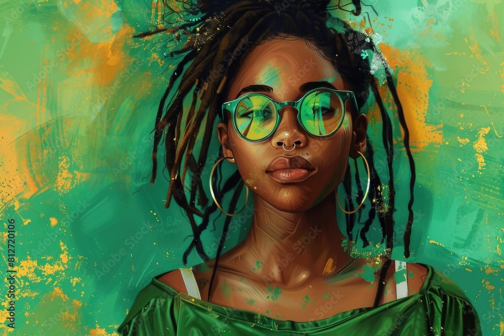 A painting of a woman with unique style, suitable for fashion or art projects