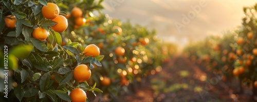 Panel kuchenny z motywem A citrus grove, with rows of orange and lemon trees stretching into the distance
