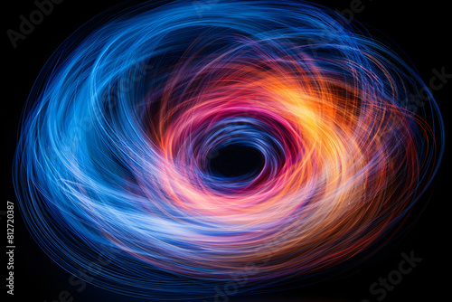 Abstract images of light painting techniques, such as swirling LED lights or moving lamps on a dark background