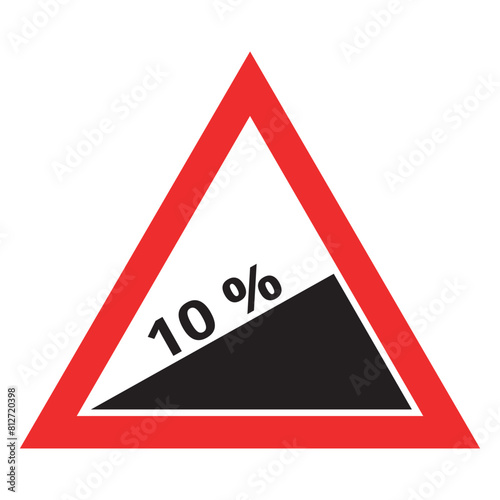 Steep descent road sign within a red triangle, Traffic signs vector design