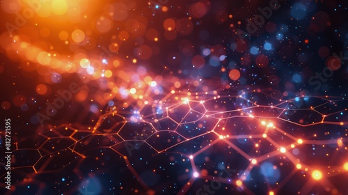 An abstract image capturing the essence of connectivity with fiery nodes and network connections against a dark backdrop photo