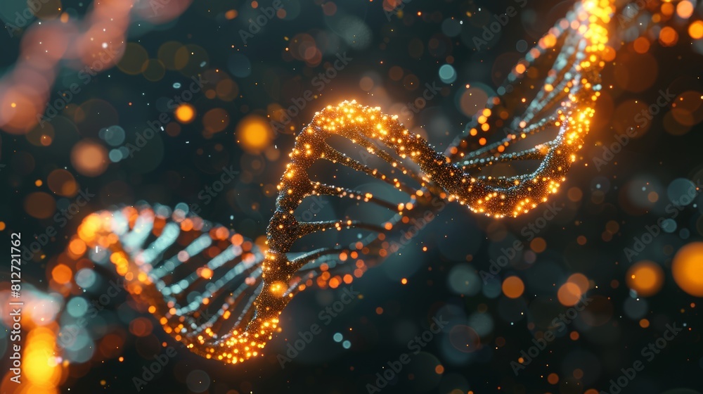 A glowing DNA strand is shown in a blurry, abstract style A glowing DNA strand is shown in a blurry, abstract style