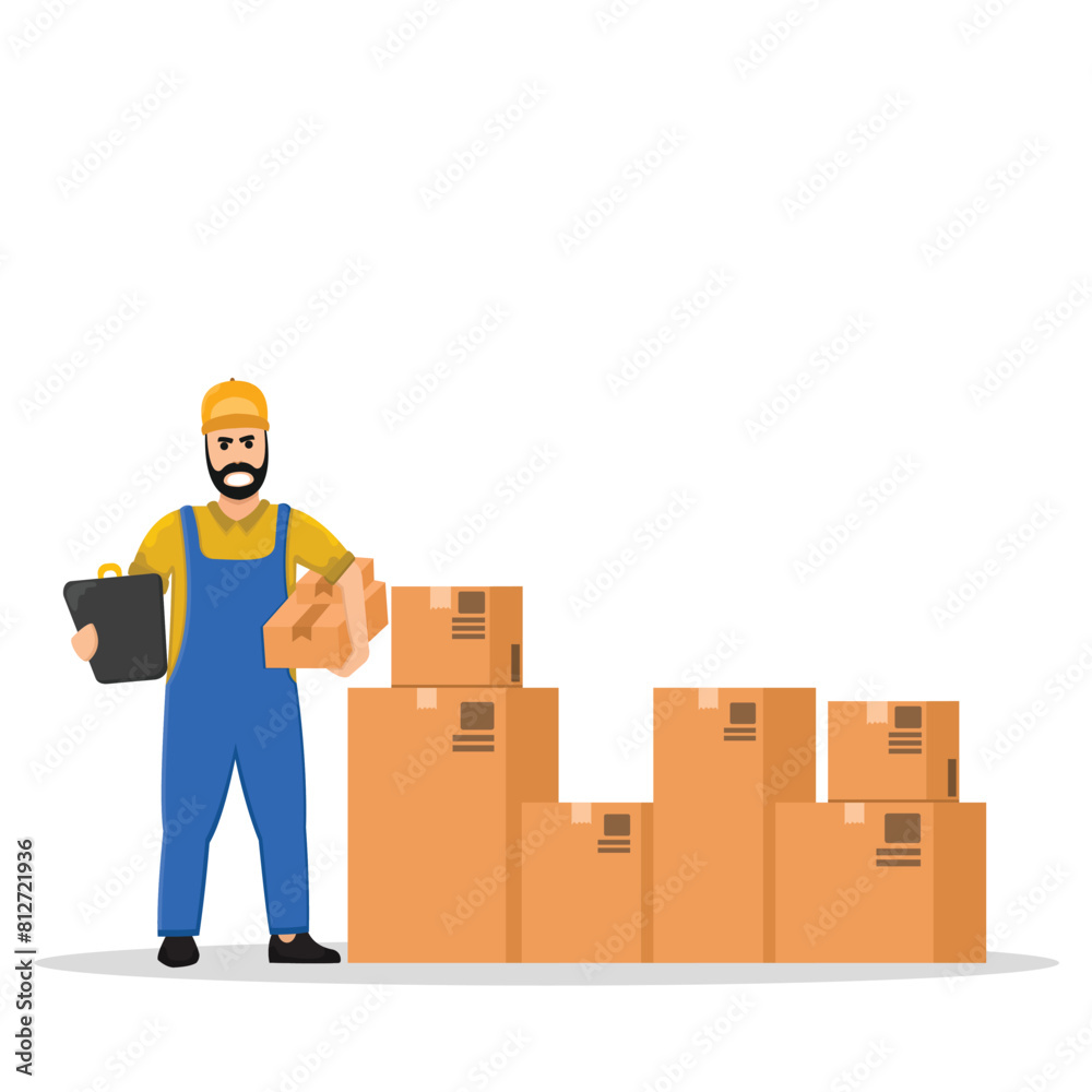 concept illustration of a package man delivering a package. vector illustration in flat style concept illustration of a package man delivering a package. vector illustration in flat style