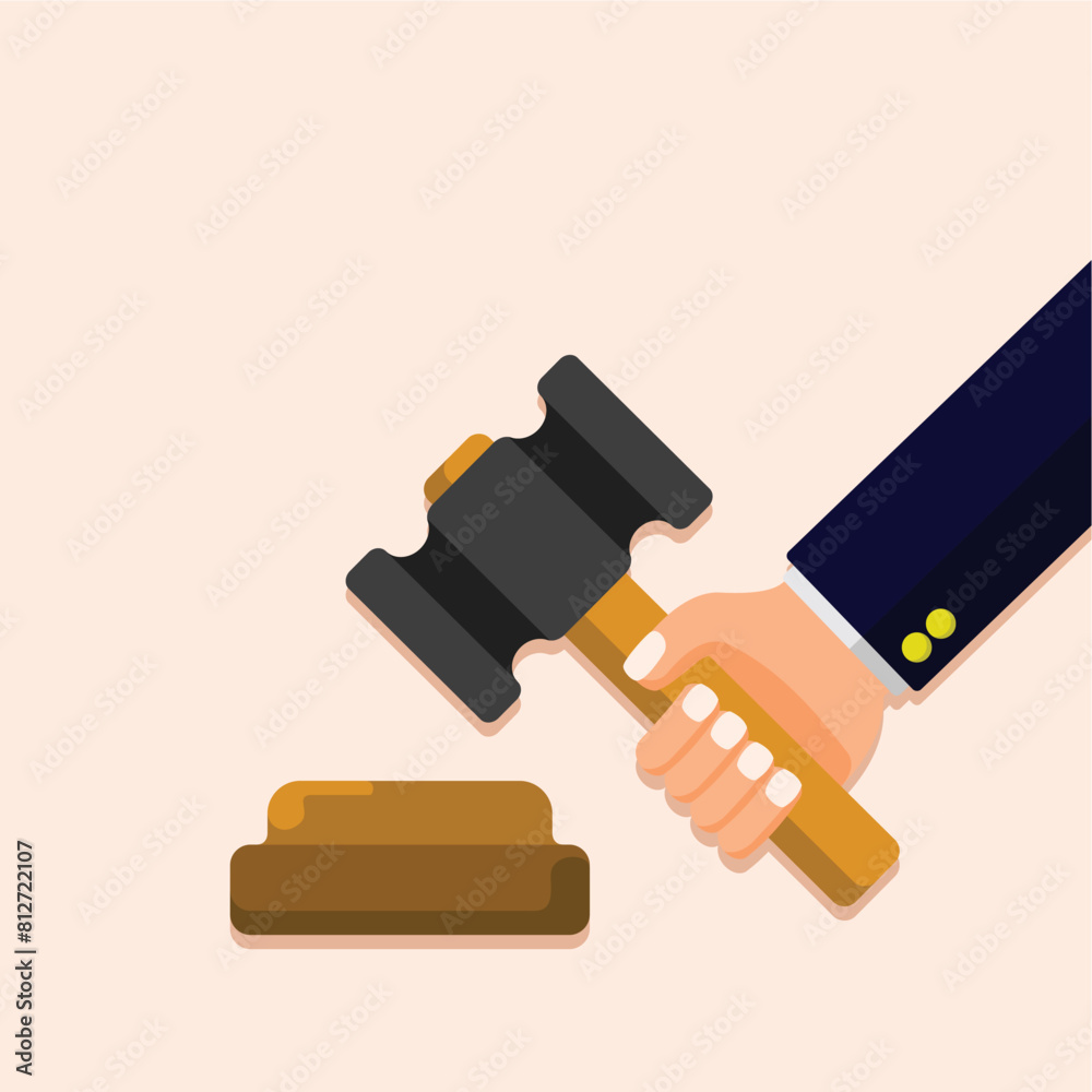 concept illustration of a hand holding a judge's gavel, flat style vector illustration. concept illustration of a hand holding a judge's gavel, flat style vector illustration.
