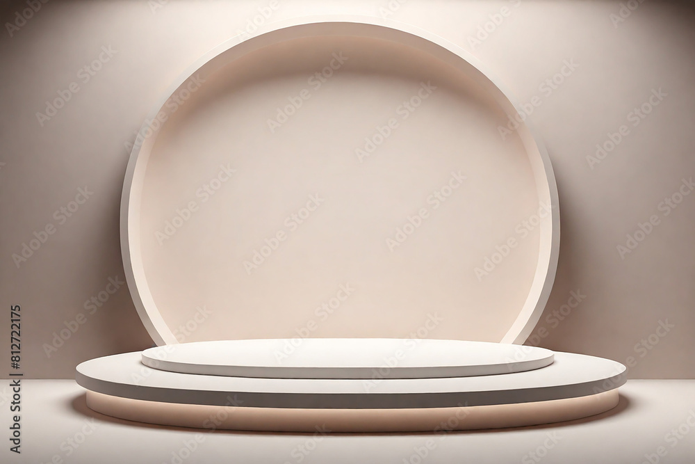 Podium for show product. Blank scene showcase mockup with empty round stage.