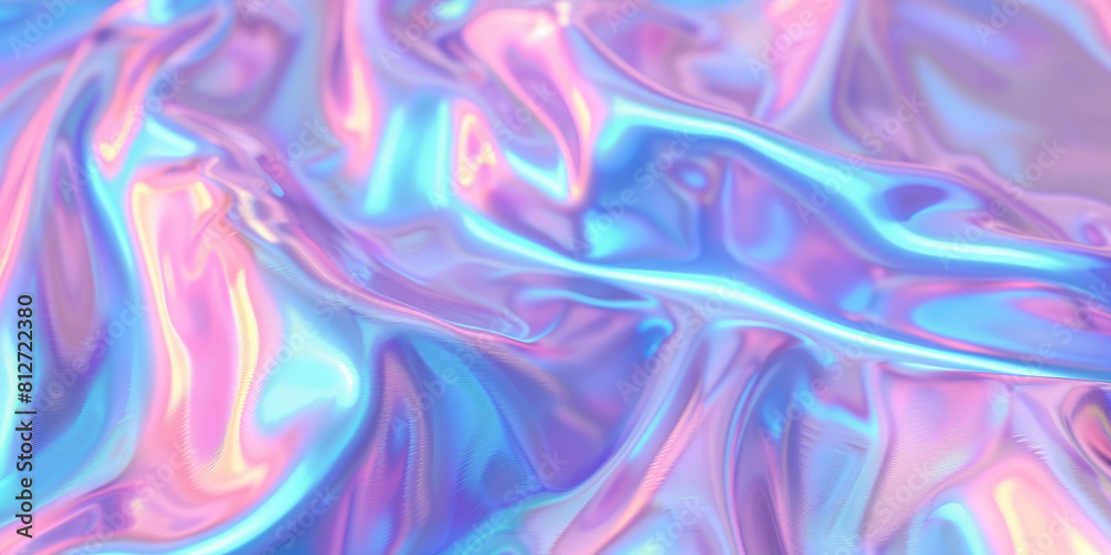 Obraz premium holographic wave background with light refraction and reflection. rainbow foil texture. Soft holographic pastel unicorn marble background