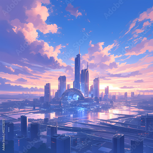 Envision the Dawn of a New Era with This Futuristic Cityscape Painting