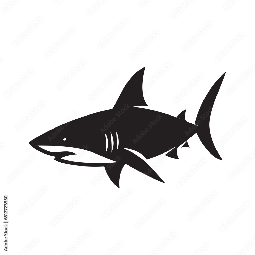 Fototapeta premium shark silhouette and aquatic silhouette on white background