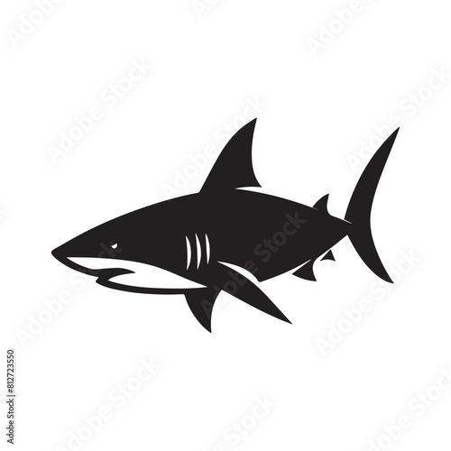 shark silhouette and aquatic silhouette on white background