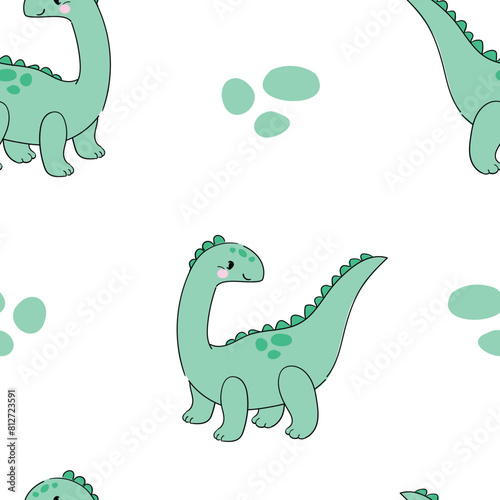 ?ute little Dinosaur seamless pattern. Hand drawn trend print for kids fabric Vector Illustration