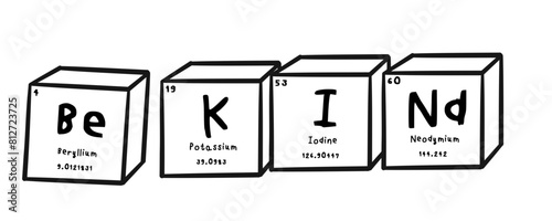 Be kind wording in periodics table style illustration with transparecy background