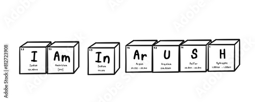 I am in a rush wording in periodics table style illustration with transparecy background