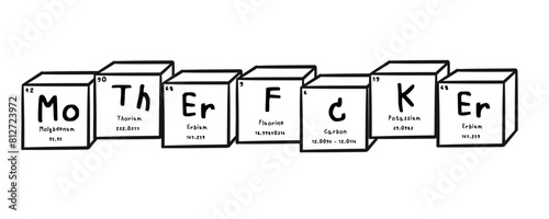 mother fcker wording in periodics table style illustration with transparecy background