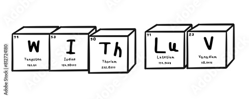with luv wording in periodics table style illustration with transparecy background