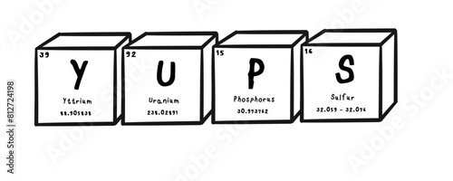yups wording in periodics table style illustration with transparecy background