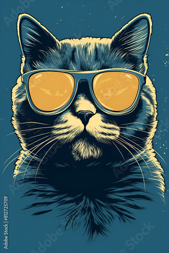 Cat with sunglasses in the night