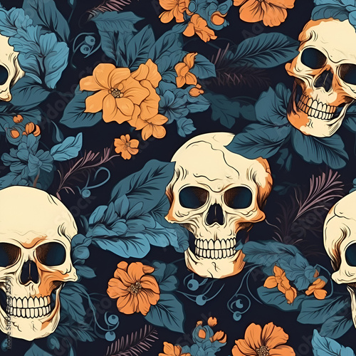 Skulls and flowers pattern