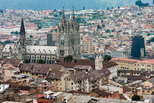 The Basilica of the National Vow (Basílica del Voto Nacional) and the city of Quito in Ecuador.