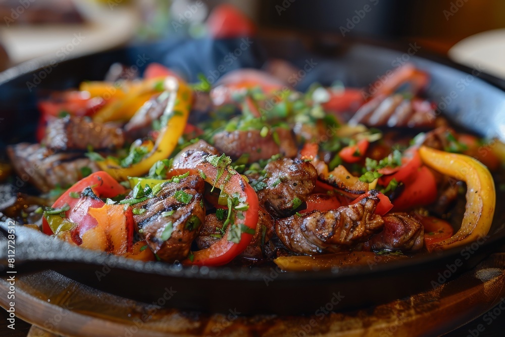 Culinary Creations: Sizzling Steak Fajitas Served on a Hot Cast Iron Skillet Culinary Creations: Sizzling Steak Fajitas Served on a Hot Cast Iron Skillet