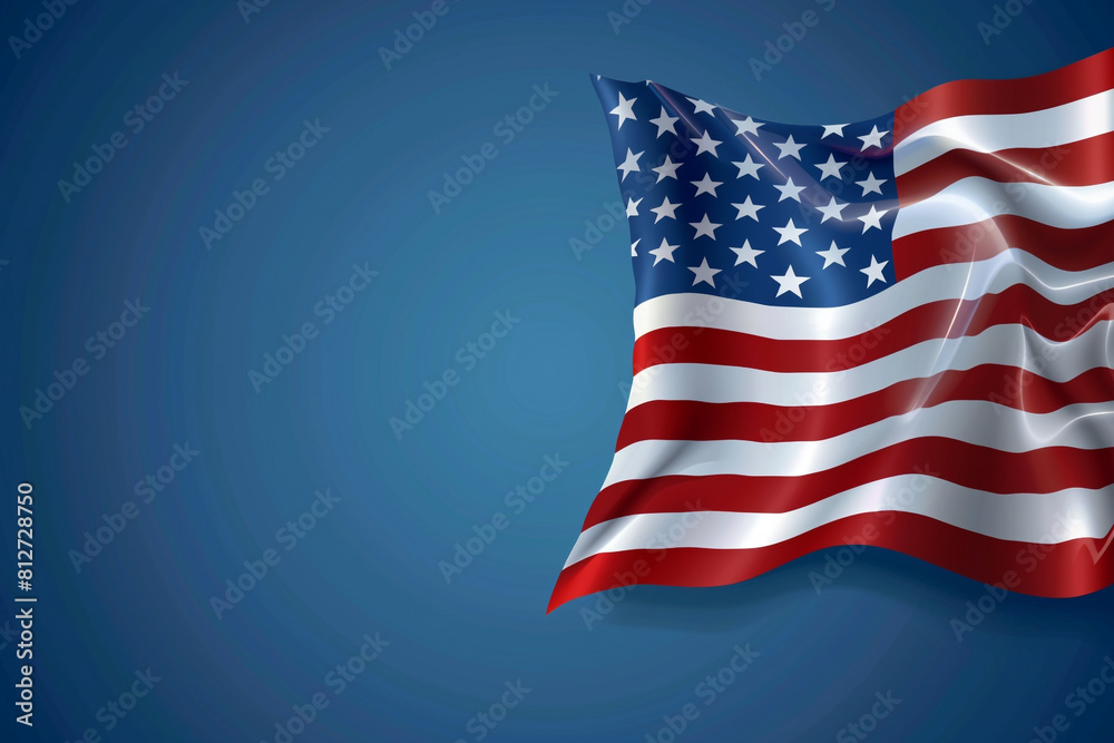 Fototapeta premium Republic Day honored with a USA flag on a patriot blue background.
