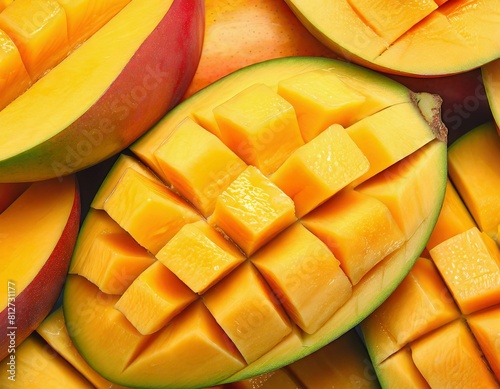 many slices of mango fruit close-up texture