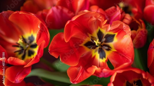 closeup of a bouquet of flowers of red tulips